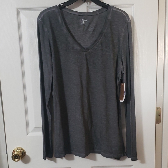 Indigo Tops - Great Northwest Indigo Gray Long Sleeve, V-Neck Blouse